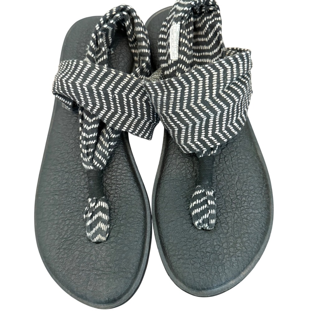 Sanuk Yoga Sling 2 Sandals Womens 7 Black White Chevron‎ Print Yoga Mat Footbed